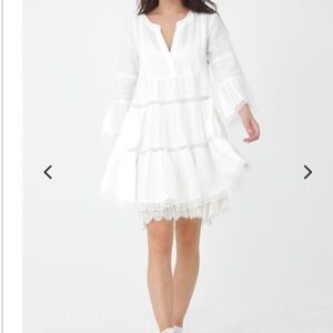 Gold Hawk Dress Lenin Mini Lace Trimmed in White